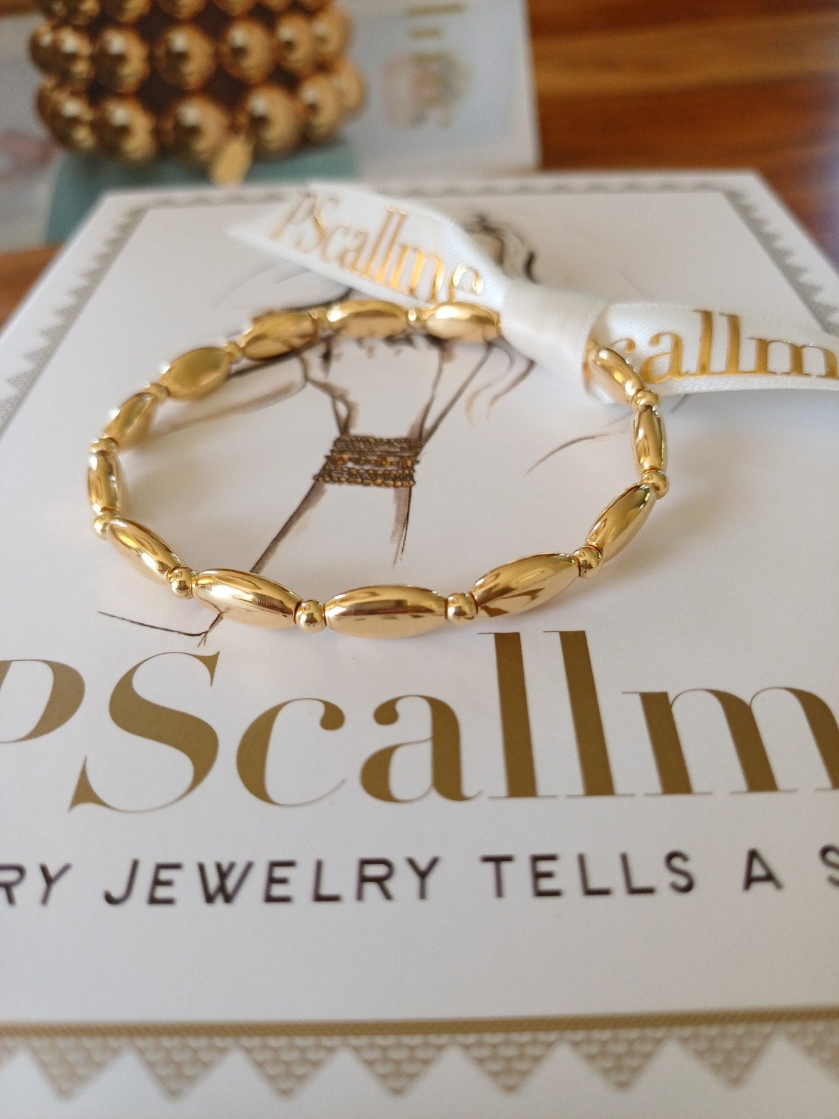 Nieuuw PScallme basic gold 10mm Oval / 3mm armband 17 cm, Verzenden, Nieuw, Goud, Goud