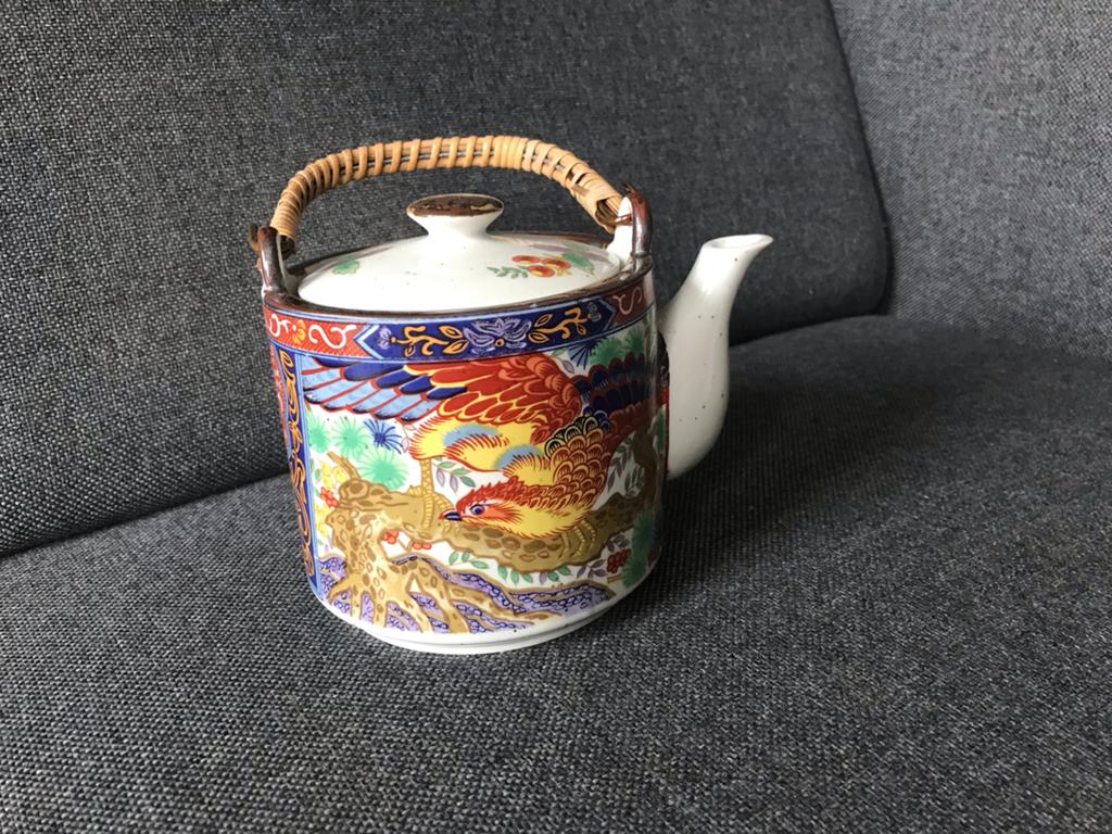 Vintage Japanse theepot met kleurrijke vogeldecoratie, Antiek en Kunst, Ophalen of Verzenden