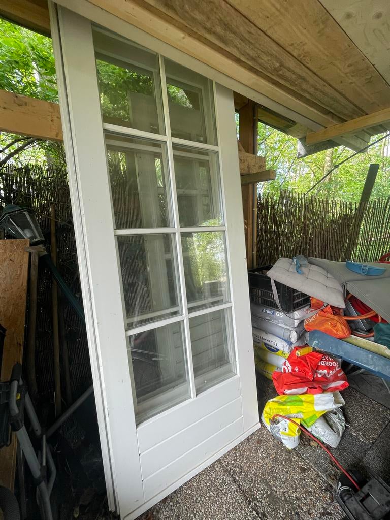 Witte Buitendeur met Glaspanelen, Gebruikt, 80 tot 100 cm, 215 cm of meer, Ophalen of Verzenden