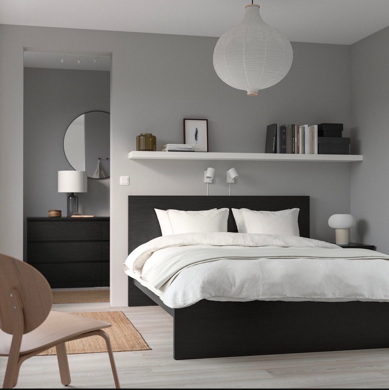 IKEA MALM Tweepersoonsbed met 2 nachtkastjes en 4 lades, Ophalen, Gebruikt, Zwart, Tweepersoons