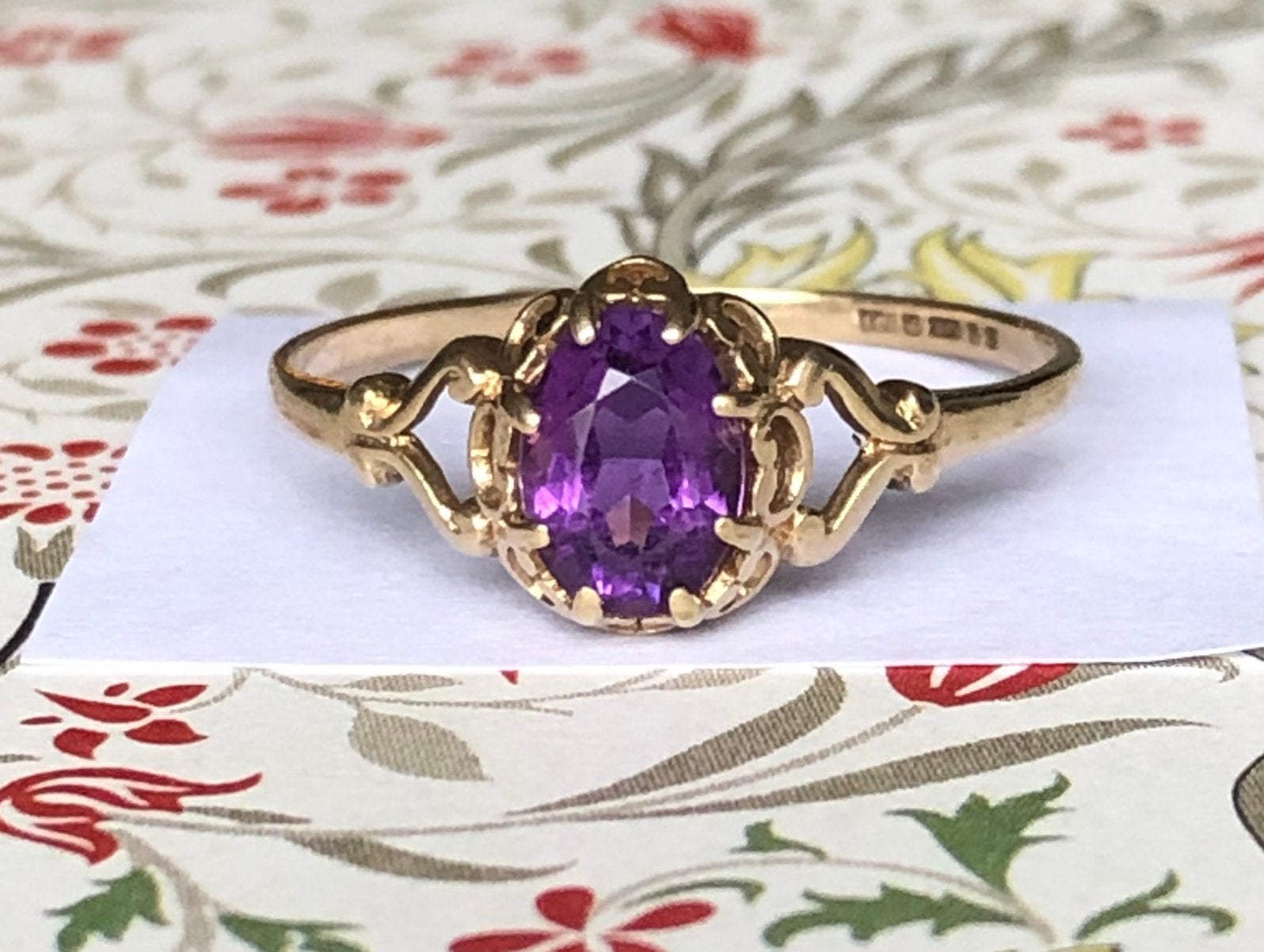 AnnaNina vintage gouden ring amethist maat 18,5, 18 tot 19, Paars, Ophalen of Verzenden, Zo goed als nieuw