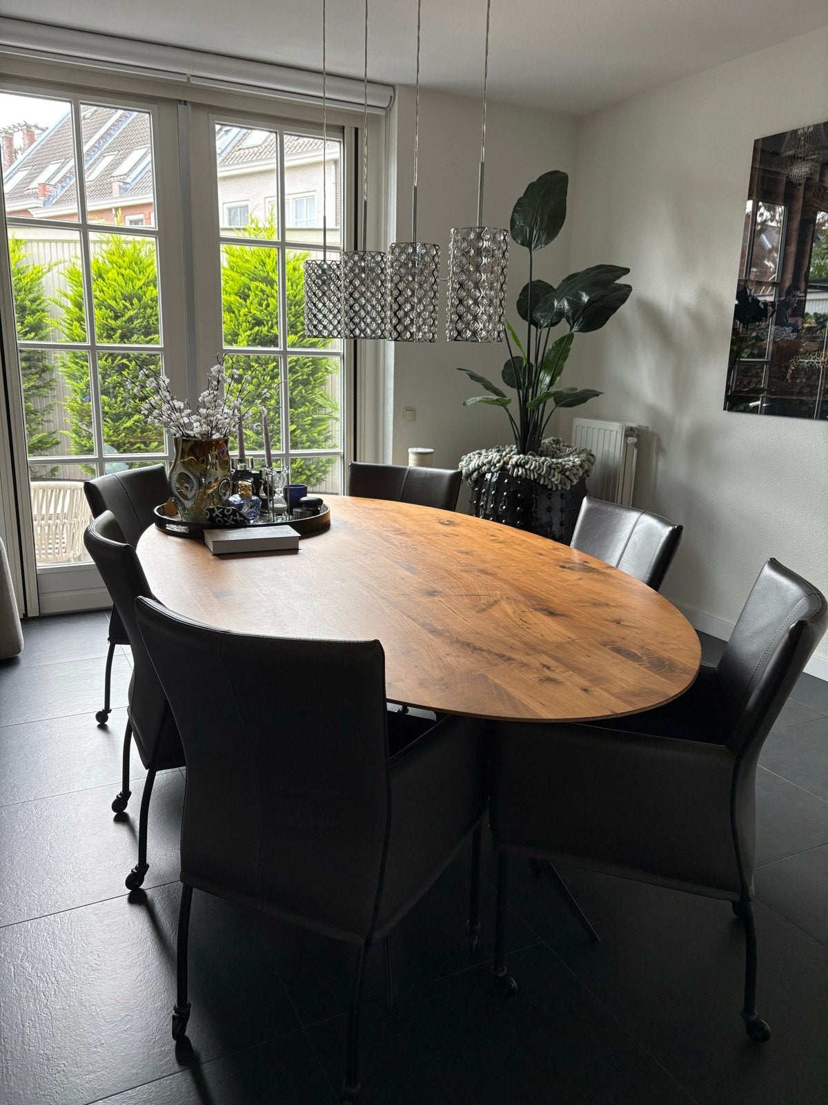 Ovale eettafel eiken noten 240x130 cm, Ophalen, Gebruikt, 100 tot 150 cm, Eikenhout