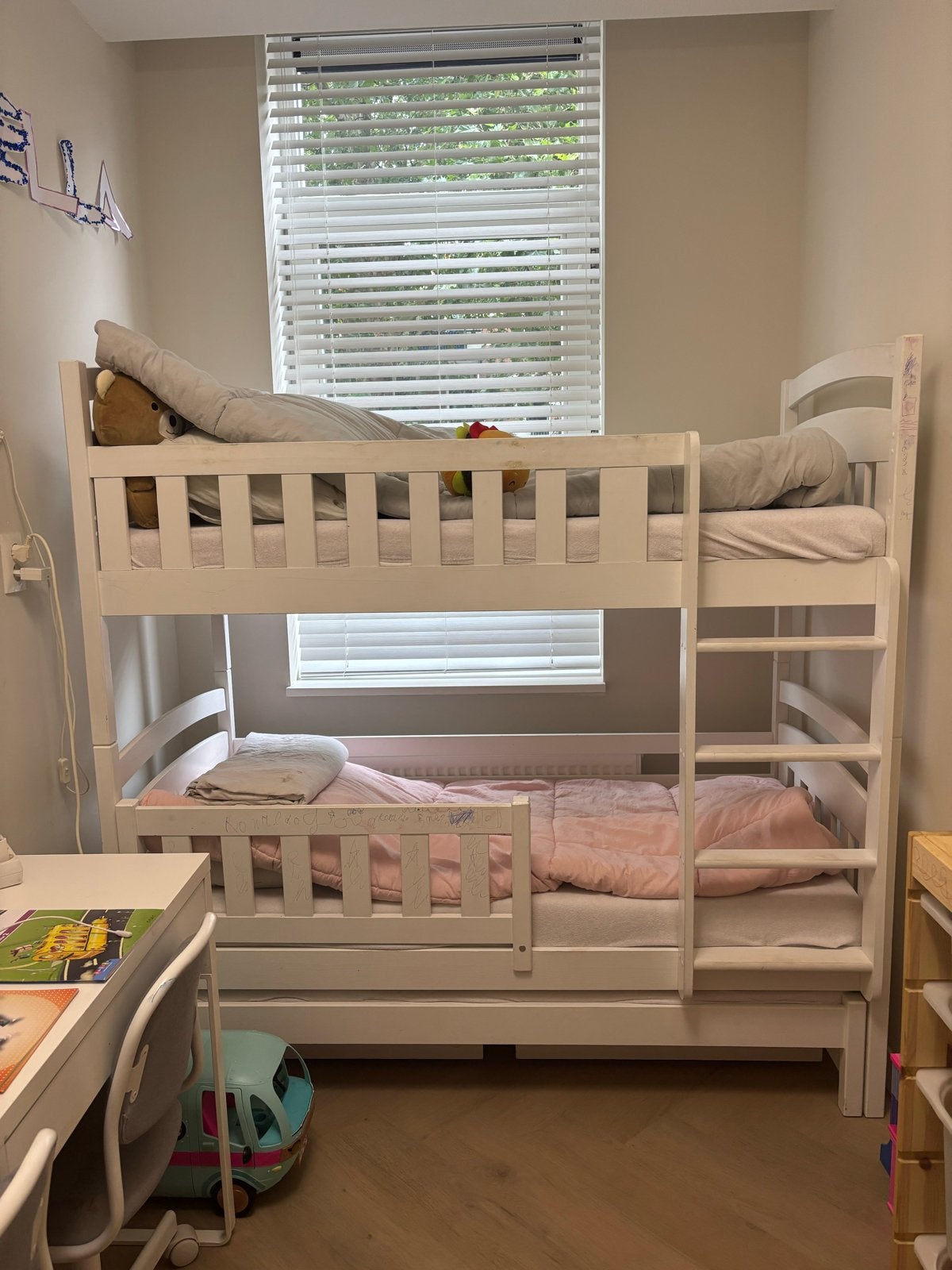 Wit stapelbed met uitschaafbaar bed (gratis ophalen), Ophalen, Gebruikt, 90 cm, Eenpersoons