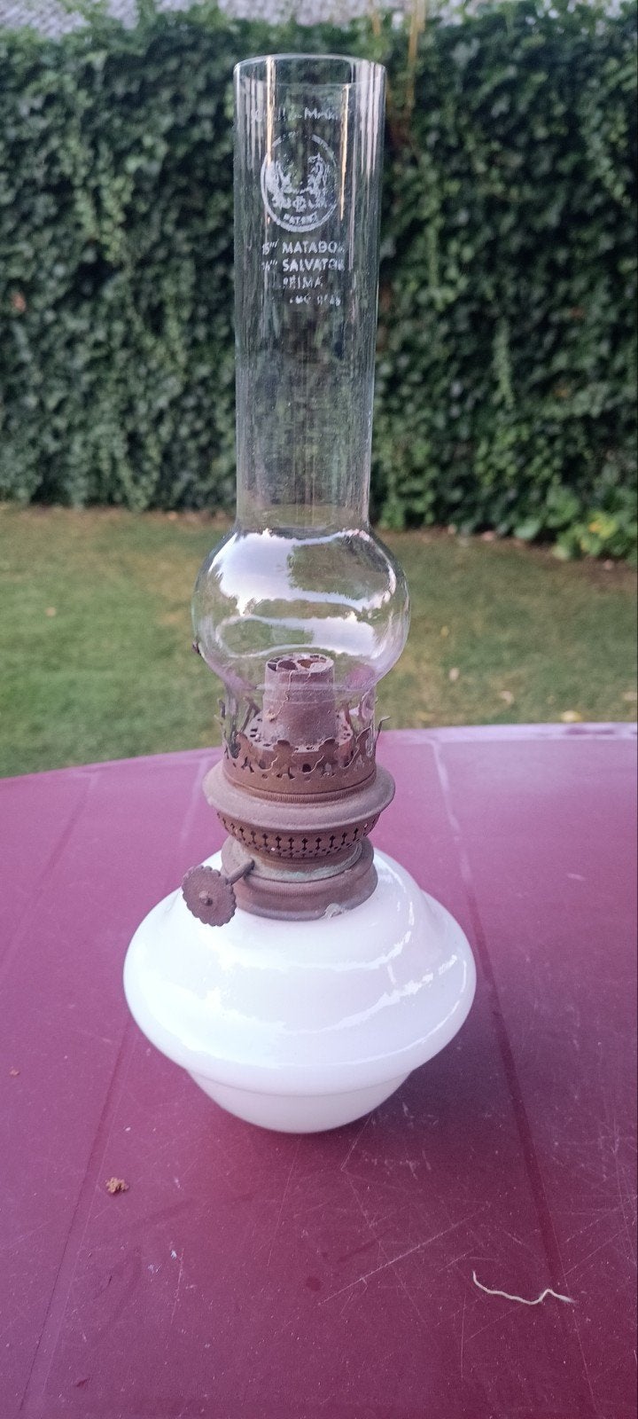 Antieke olielamp brander met glas/houder, Ophalen of Verzenden