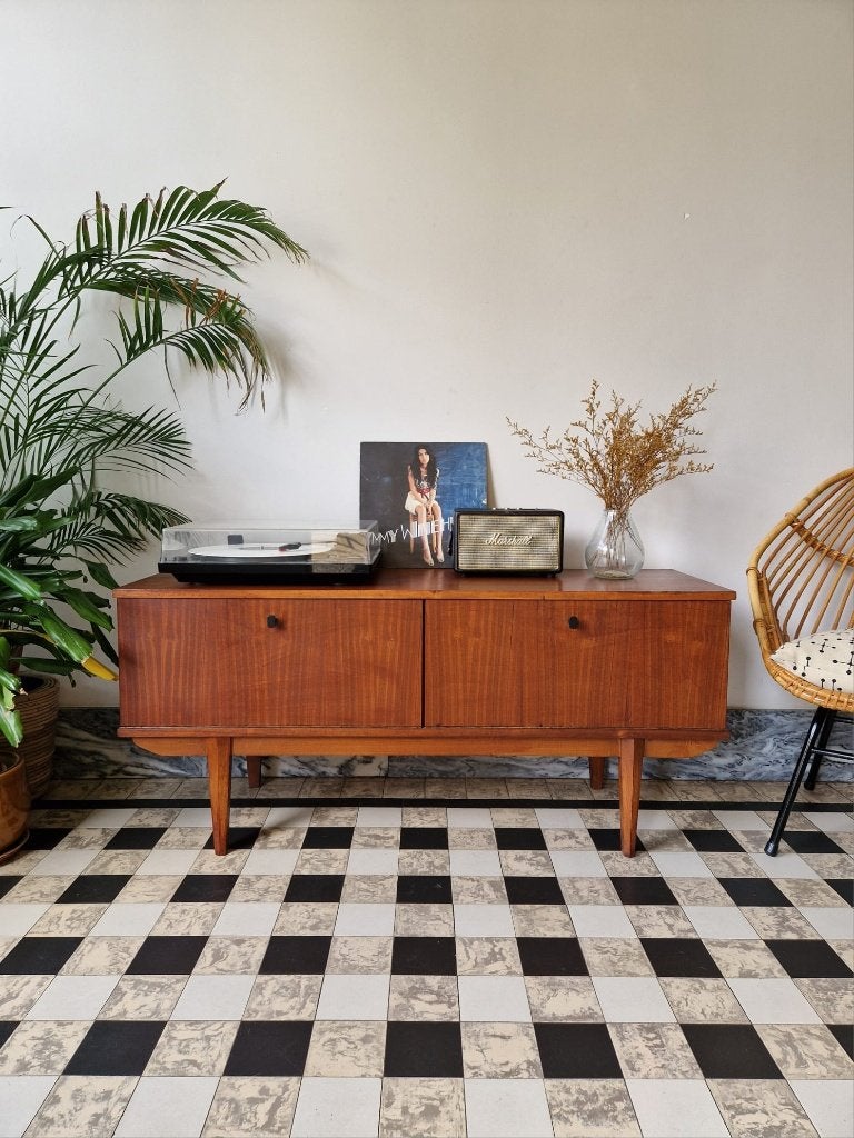 Vintage midcentury dressoir | platenspeler meubel | kast, Ophalen, Gebruikt, Vintage, 25 tot 50 cm