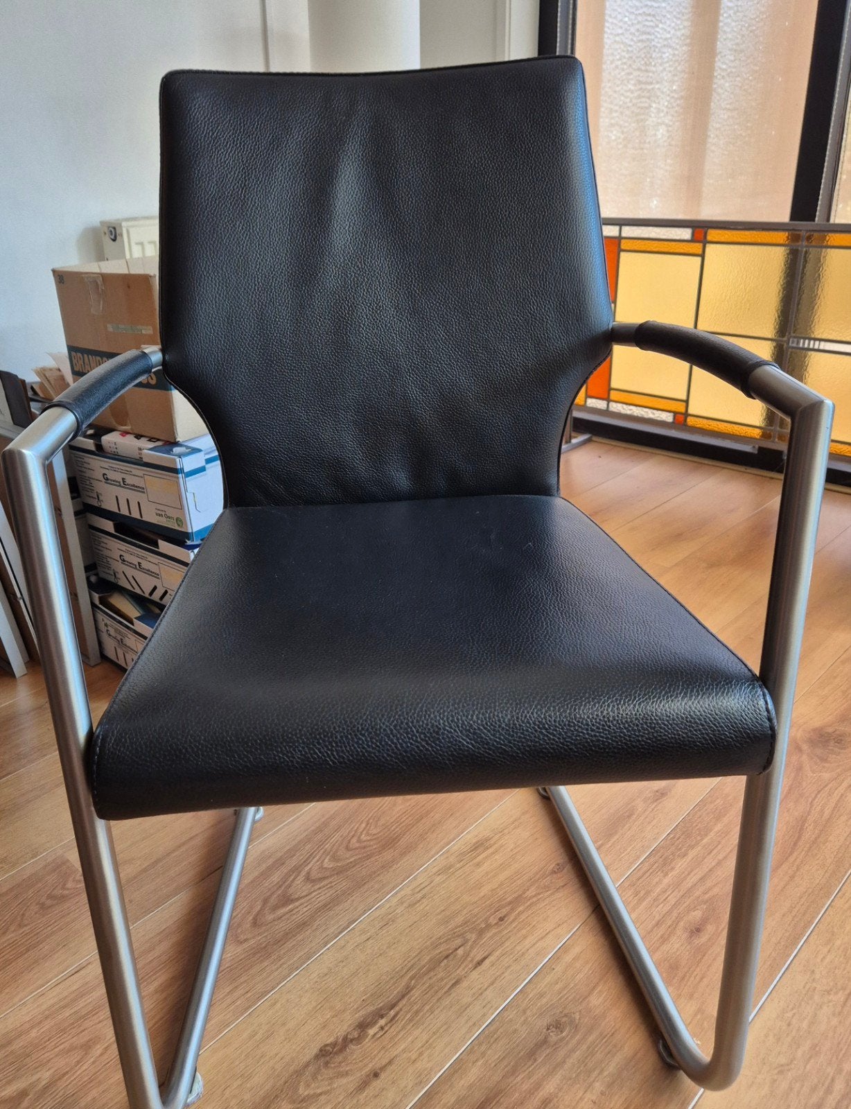 Set van 4 Movani eetkamerstoelen, Ophalen, Zwart, Vier, Leer