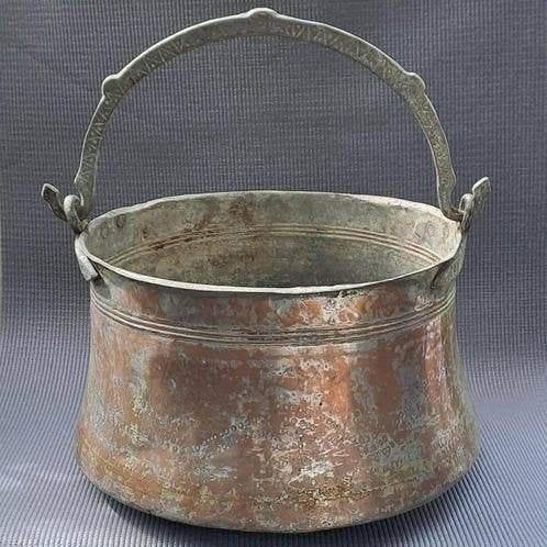 Antieke 19e eeuw koperen emmer, koperen ketel, boerderij pot, Ophalen of Verzenden, Koper