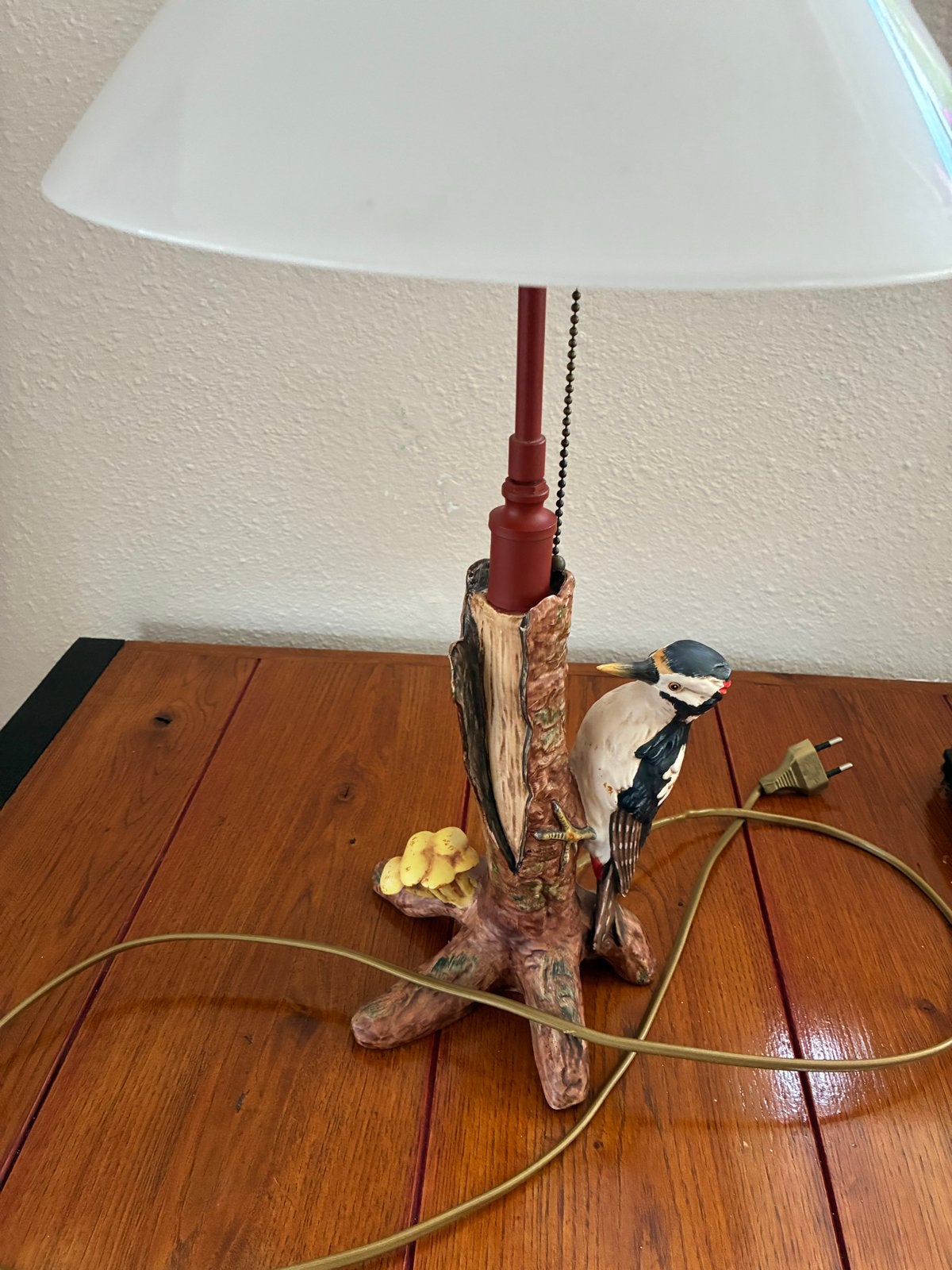 Goebel Specht Lamp - Unieke Tafellamp met Vogeldecoratie, Met schakelaar, Overige merken, Gebruikt, Meerkleurig