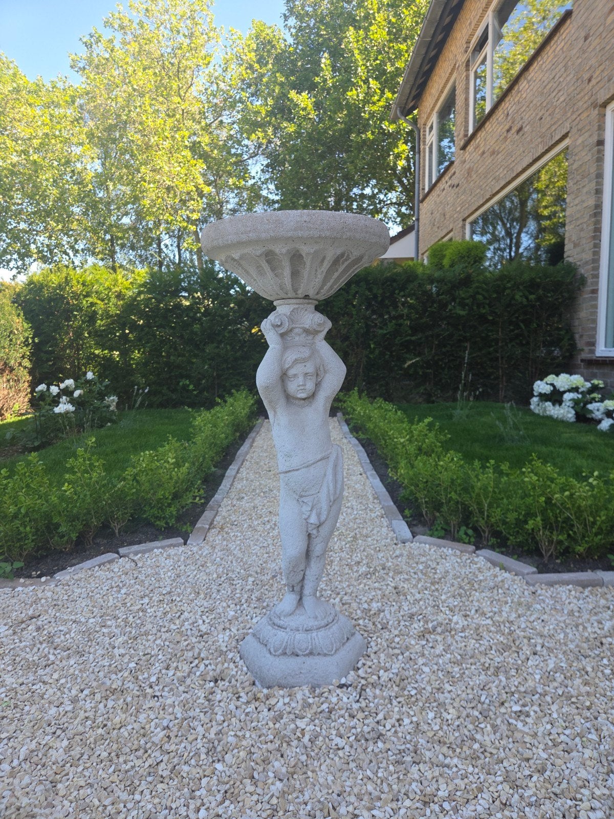 Stijlvol vogelbad met cherubijn - Tuinbeeld, Ophalen, Beton