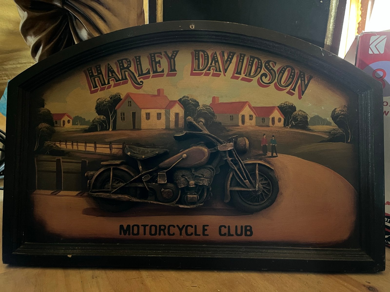 Harley Davidson Motorcycle Club Houten Wandbord, Ophalen of Verzenden, Gebruikt, Motoren