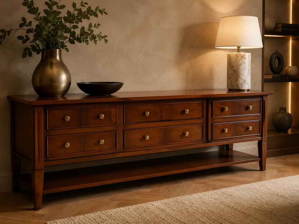 Massief houten dressoir met lades en open vak, Huis en Inrichting, Kasten | Televisiemeubels, Gebruikt, Minder dan 100 cm, 200 cm of meer
