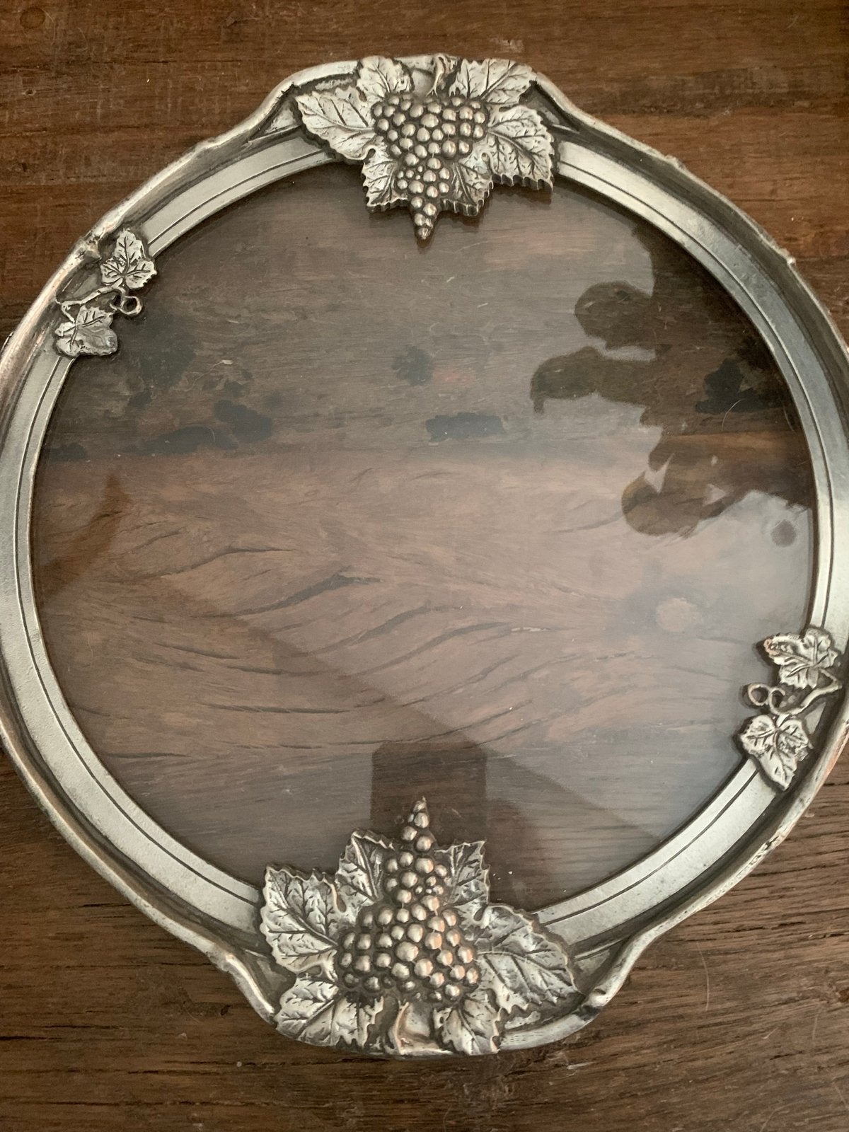 Vintage metalen dienblad met druivenmotief, Ophalen of Verzenden