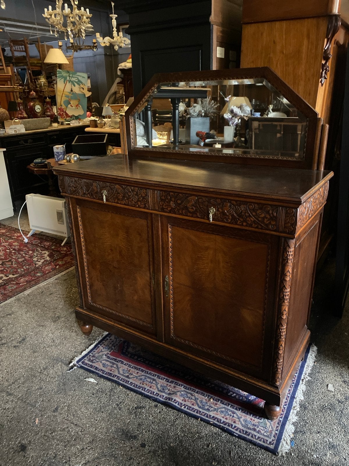 Antiek dressoir met spiegel, Ophalen of Verzenden