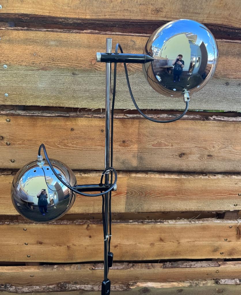 Herda | 1970 | Vintage bollamp | Chrome | Topstaat | BLF, Huis en Inrichting, Lampen | Vloerlampen, Overige materialen, Ophalen of Verzenden