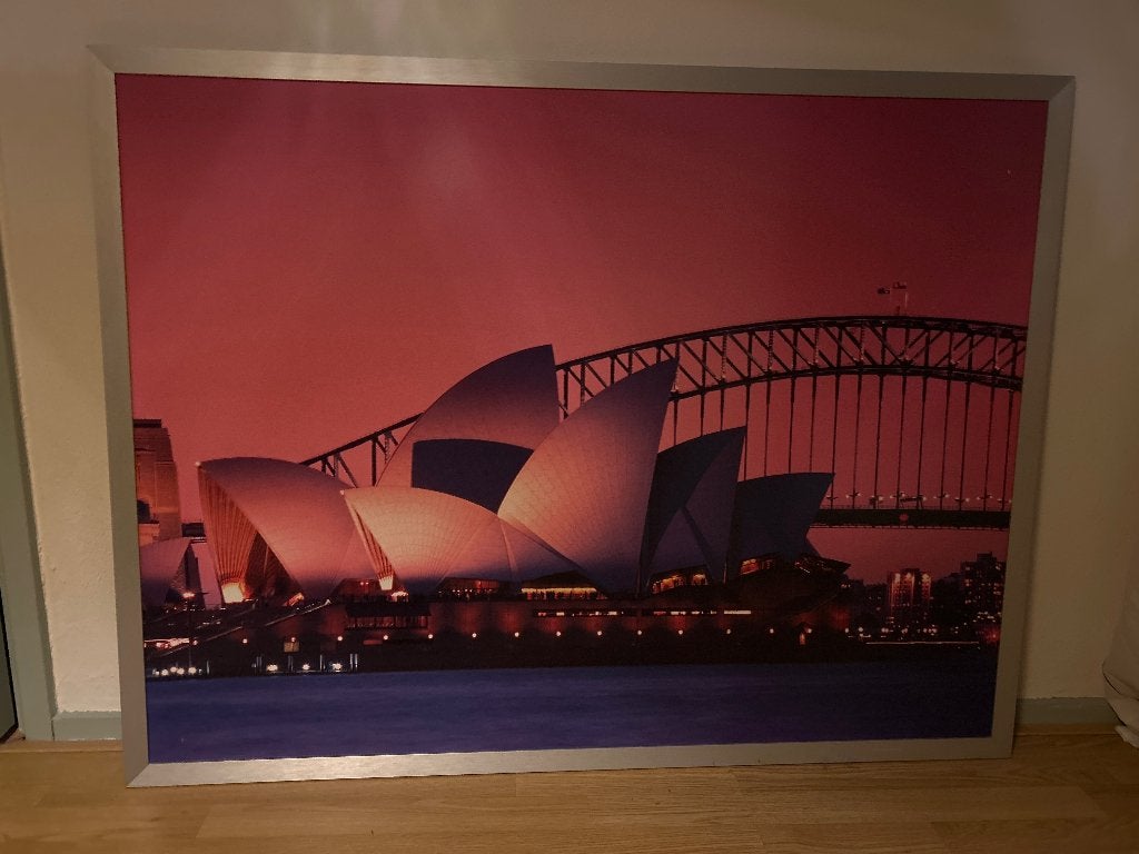 Grote foto Sydney Opera House en Harbour Bridge, Ophalen, Gebruikt, 100 tot 125 cm, Foto of Poster