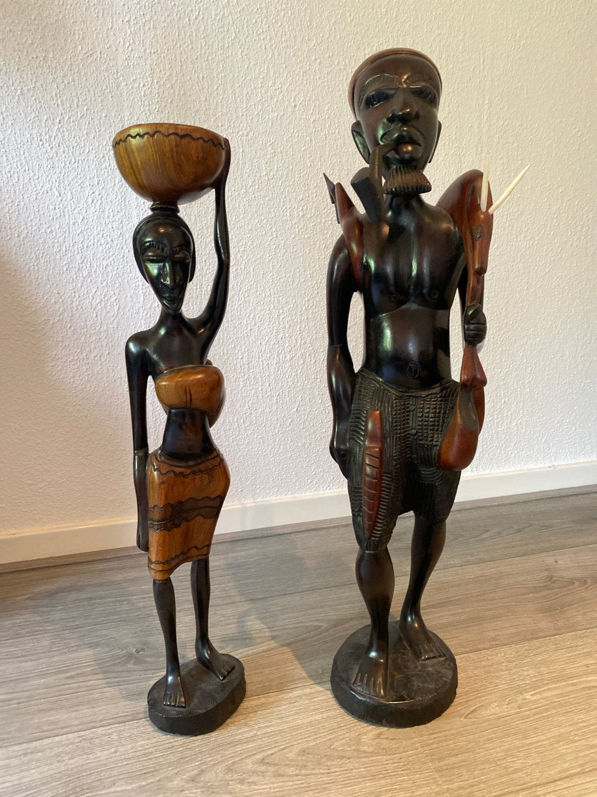 Afrikaanse houten beelden - Man en vrouw, Handgemaakt, Beeld, Hout, Bruin