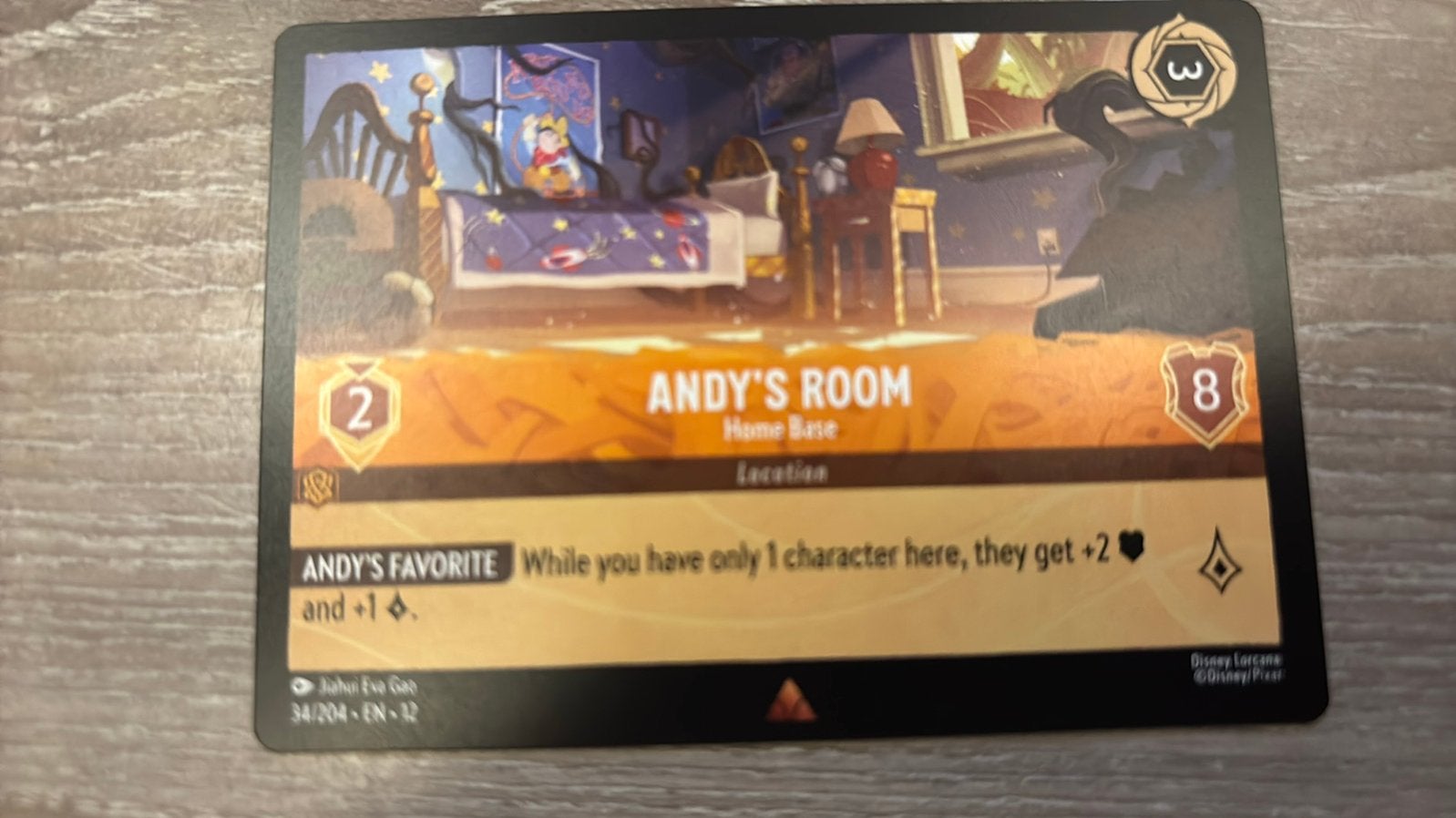 Disney Lorcana Andy’s Room home base 34-204 12WIL nonfoil, Ophalen of Verzenden, Zo goed als nieuw, Losse kaart
