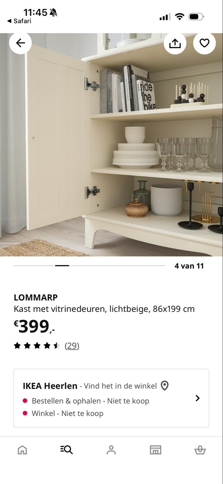 IKEA LOMMARP Kast met vitrinedeuren, lichtbeige, Ophalen, 50 tot 100 cm, Zo goed als nieuw, 150 tot 200 cm