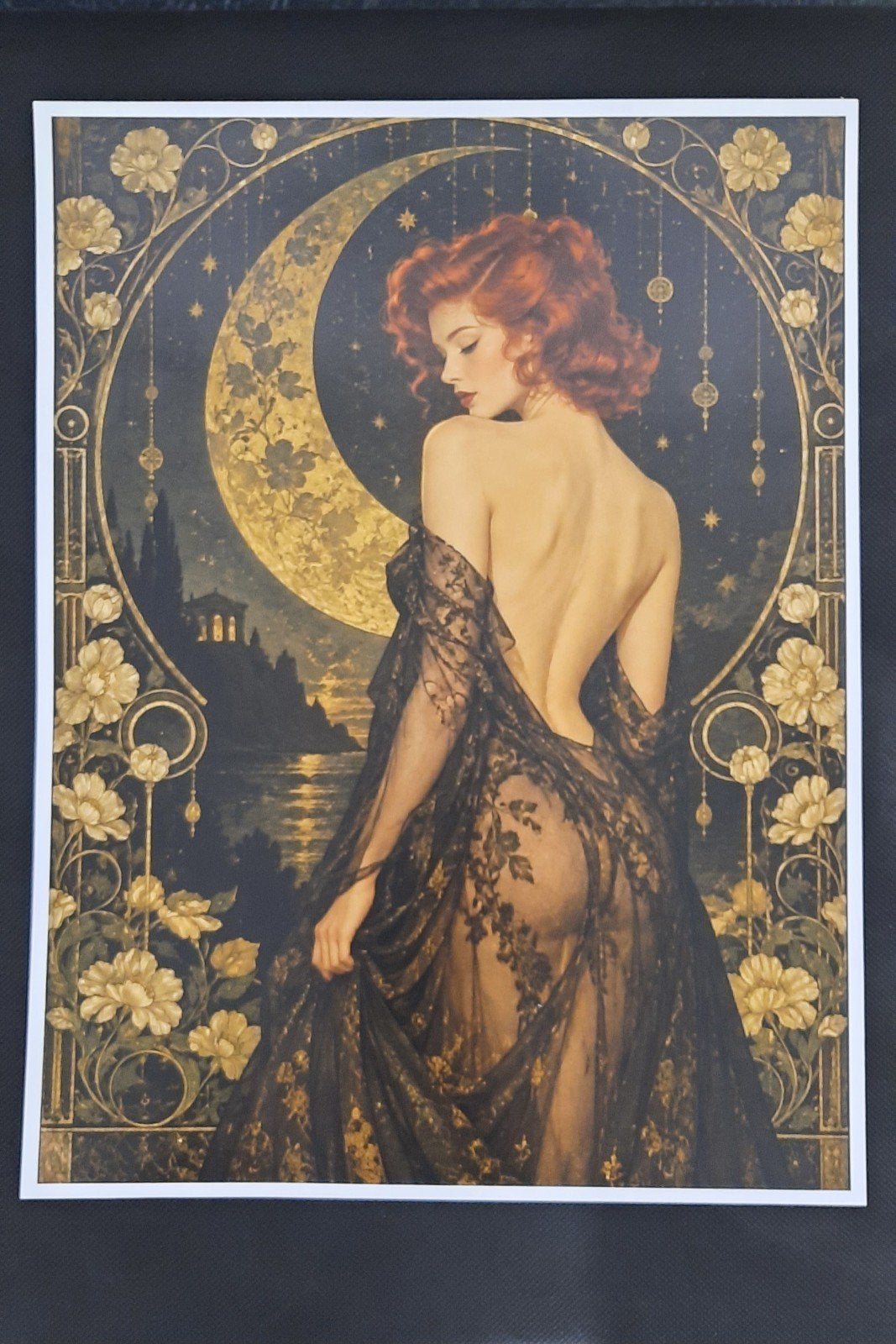 Art Nouveau Poster - Elegante Vrouw bij Maanlicht, Verzenden, Poster, Print/reproductie