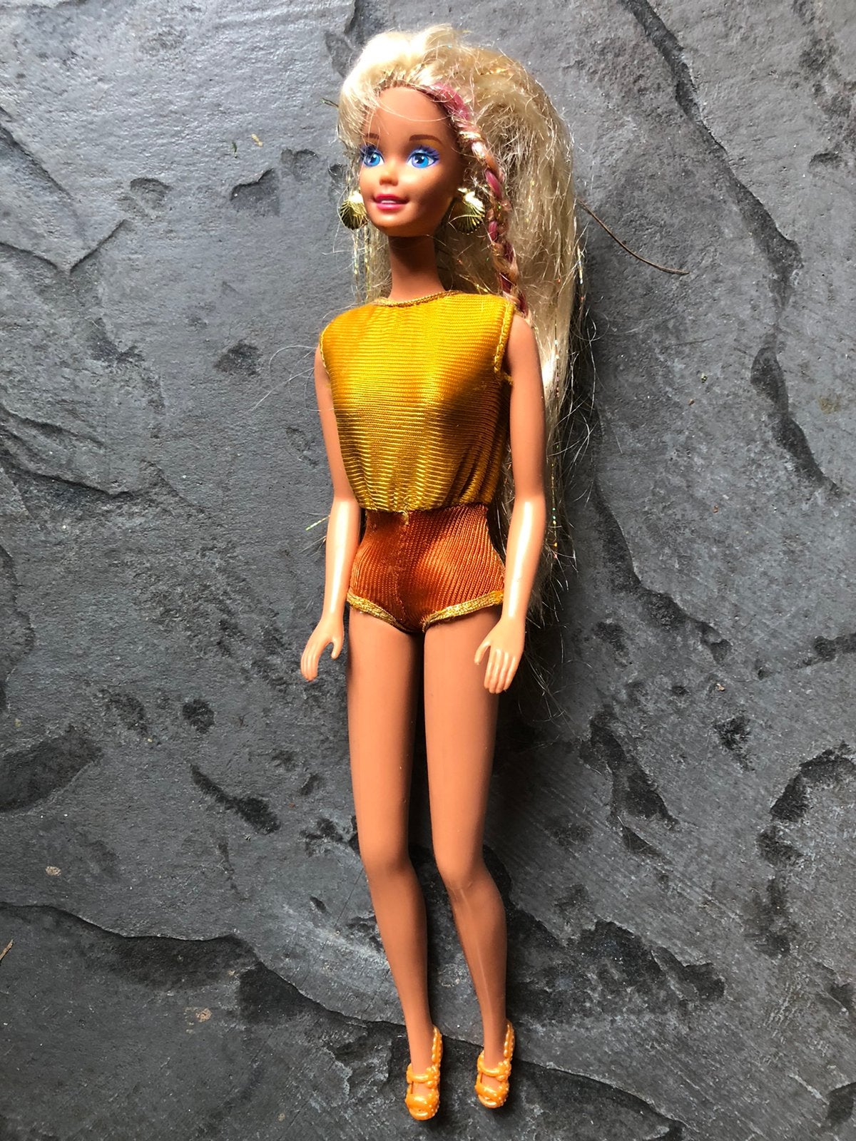 Barbie splash& color in vintage goud/ bruin badpak, Ophalen, Zo goed als nieuw, Fashion Doll