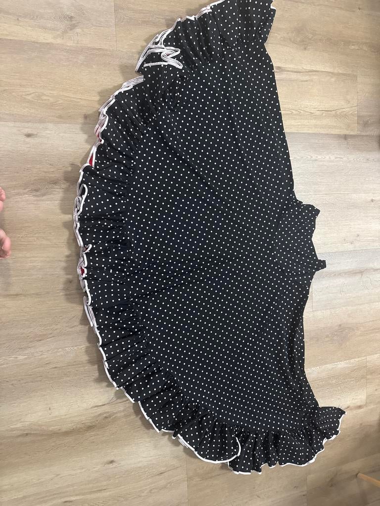 Zwarte flamenco rok met witte stippen en rode ruches, Ophalen of Verzenden, Zo goed als nieuw