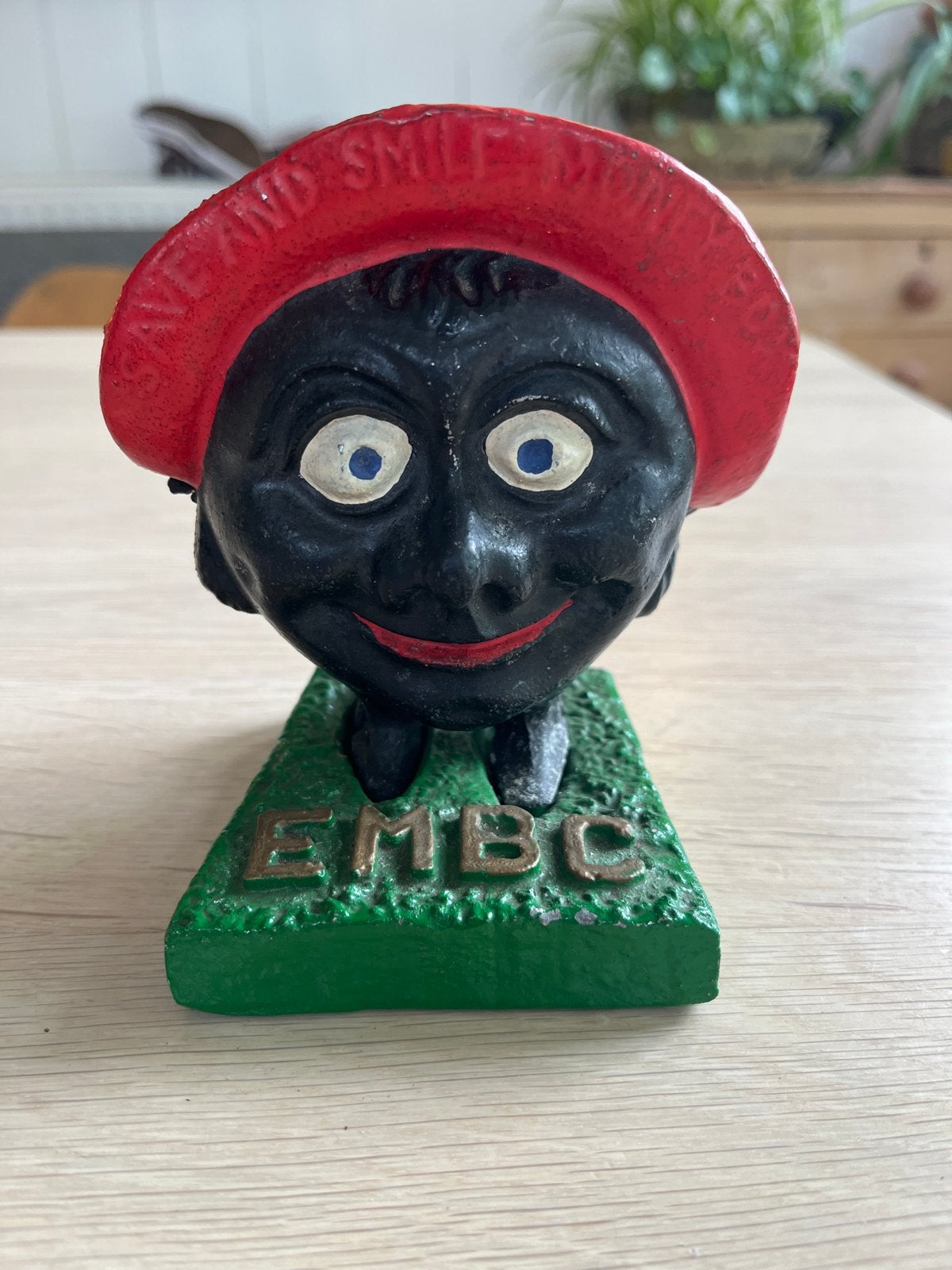 Vintage 'Save and Smile' spaarpot - Gietijzer, Verzamelen, Ophalen of Verzenden, Gebruikt