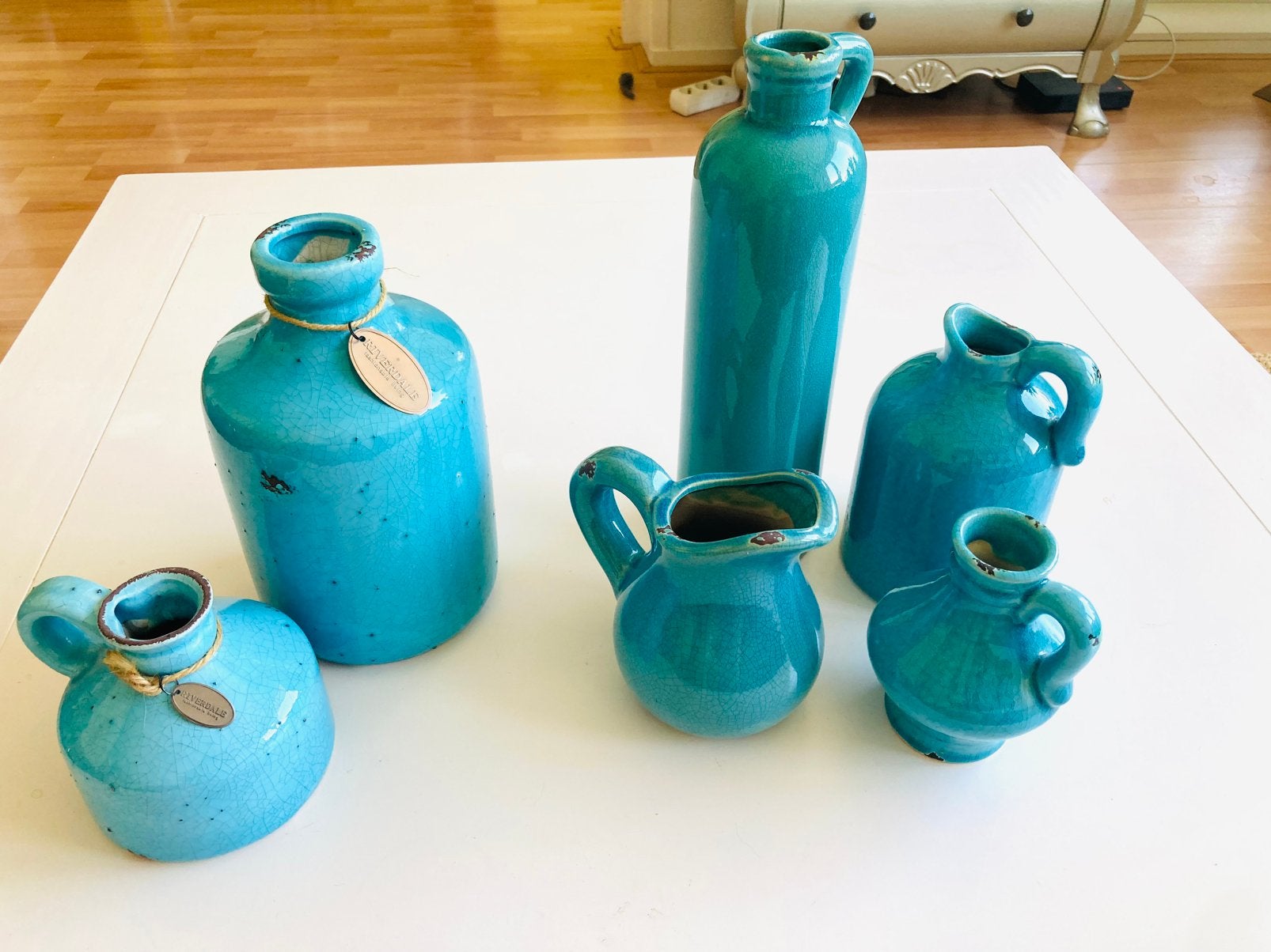 Aquablauwe vazen, o.a. Riverdale, Ophalen, Blauw, Aardewerk of Porselein, Zo goed als nieuw