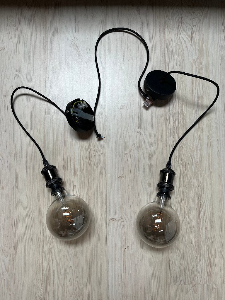 Hanglamp globe 2x, Ophalen, Zo goed als nieuw, E27 (groot)