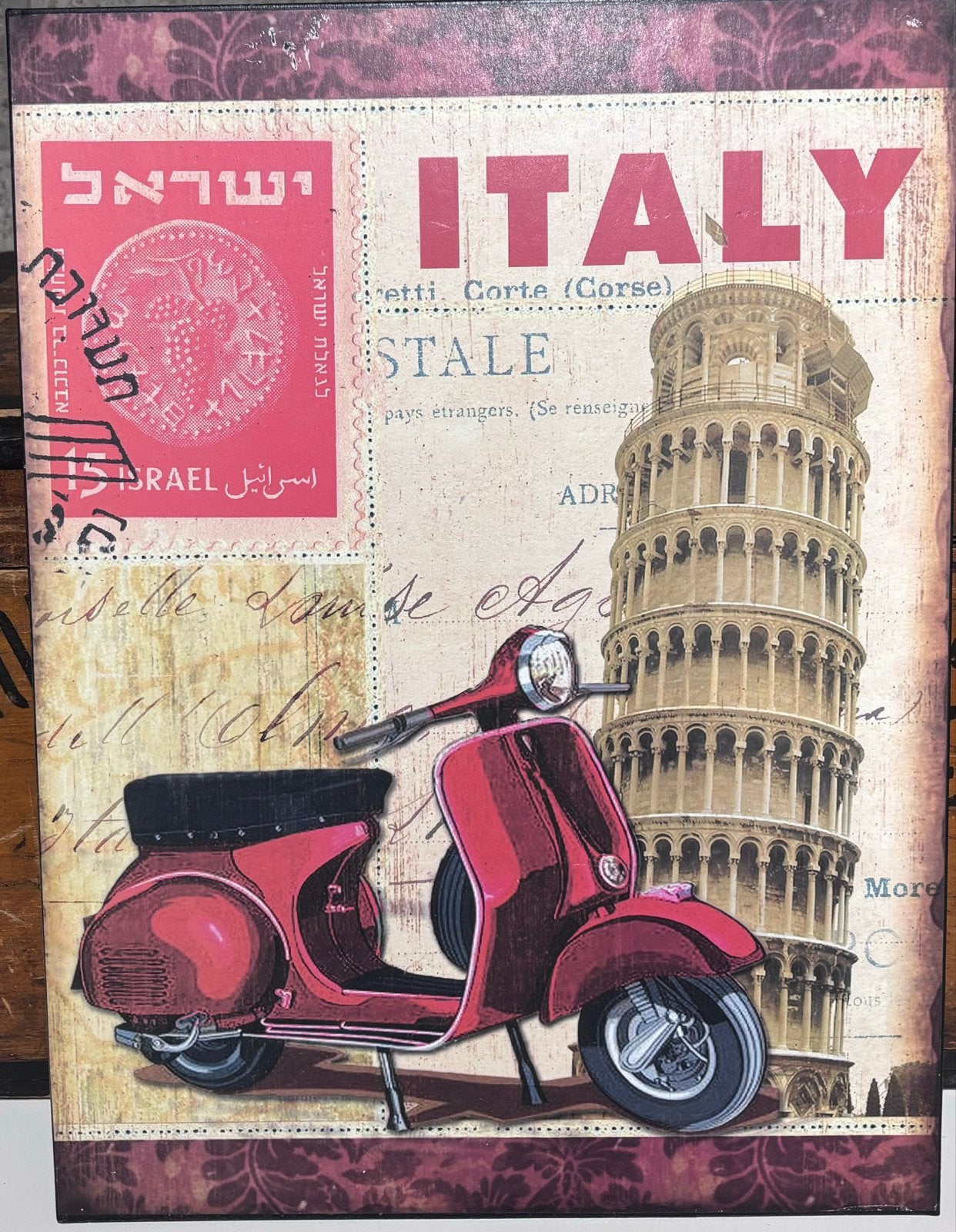 Vespa emaille blikken bord met de Toren van Pisa, Ophalen of Verzenden