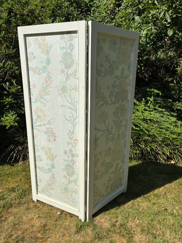 Vintage kamerscherm - wit met gebloemde stof, Huis en Inrichting, Ophalen, Gebruikt
