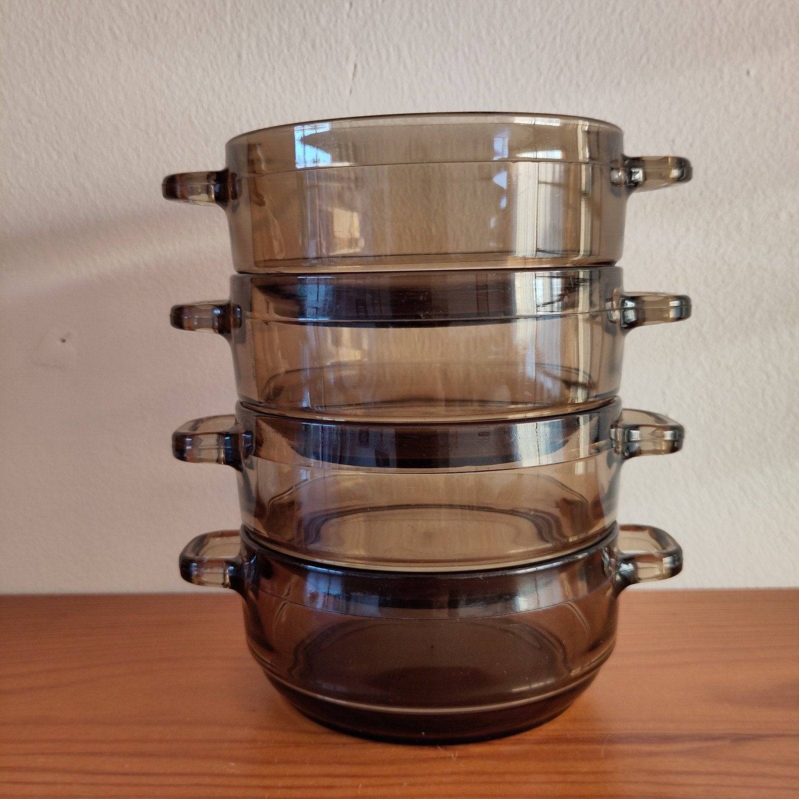 Set van 4 Arcoroc France soepkommen, Huis en Inrichting, Vintage, Ophalen of Verzenden, Kom(men), Glas