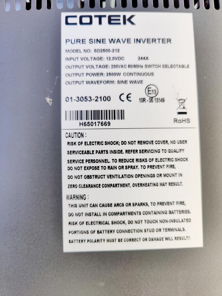Puur Sinus Omvormer 12V 2500W, Ophalen of Verzenden, Gebruikt