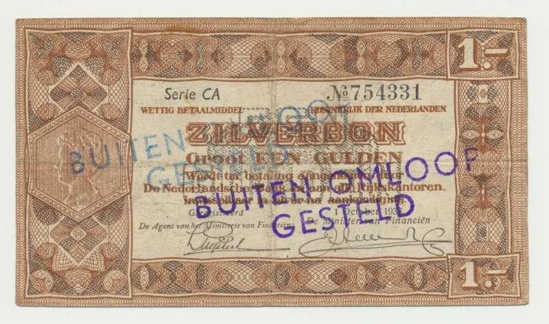 Nederland 1 Gulden 1938 Zilverbon Buiten omloop gesteld, Postzegels en Munten, Bankbiljetten | Nederland, Ophalen of Verzenden