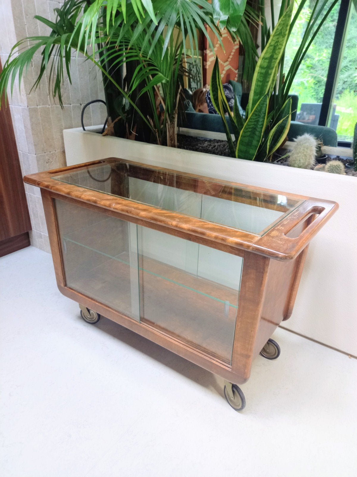 Art deco serveerwagen trolley theewagen vintage glas hout, Ophalen