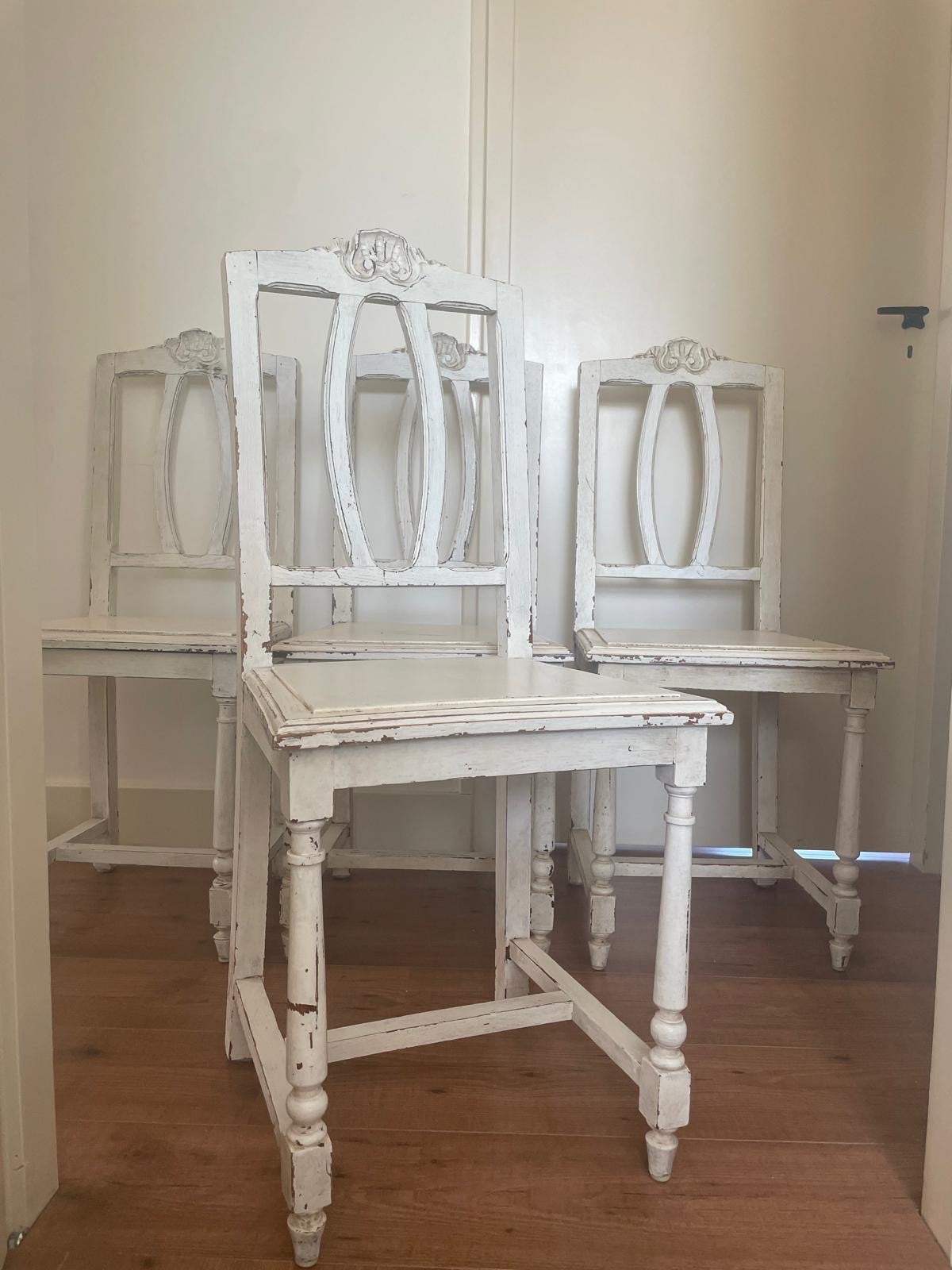Set van 4 antieke brocante stoelen met mooi patina, Antiek en Kunst, Ophalen