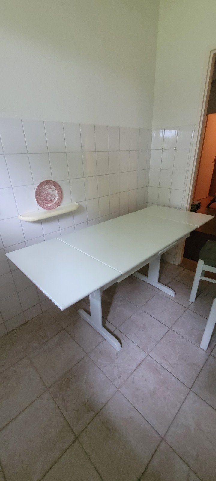 uischuifbare witte tafel 67x95 uitgeschoven 1.67x95 met 2 st, Ophalen, 150 tot 200 cm, Zo goed als nieuw, Vier personen