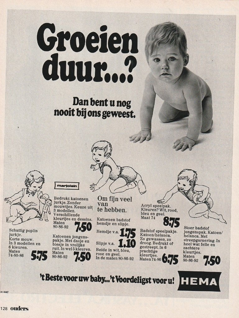 retro reclame 1971 Hema kindermode voordeligst voor u, Verzenden, Overige typen
