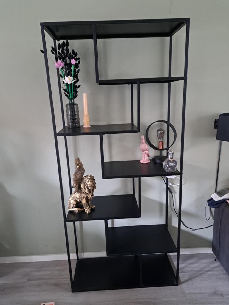 Open zwarte metalen kast - 190x85x35 cm, Huis en Inrichting, Kasten | Boekenkasten, Ophalen, Met plank(en), Gebruikt, 50 tot 100 cm