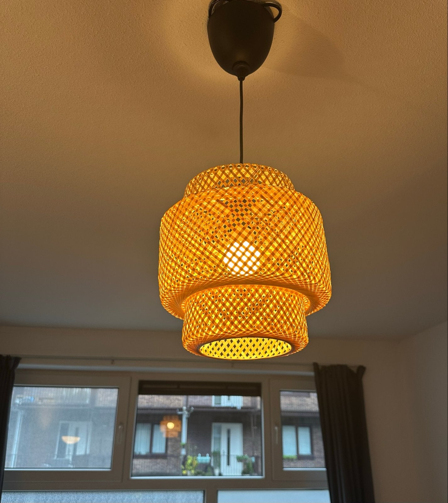 Ikea “Sinnerlig” bamboe hanglamp, 27cm, Ophalen, Zo goed als nieuw, Natuurlijk materiaal, E27 (groot)