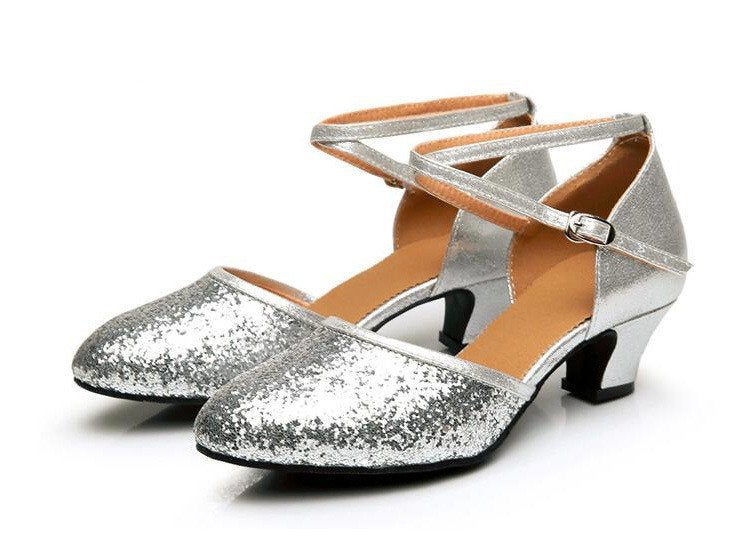 Zilveren dames glitter dansschoenen dans hakken salsa tango, Kleding | Dames, Verzenden, Nieuw, Overige kleuren, Dansschoenen