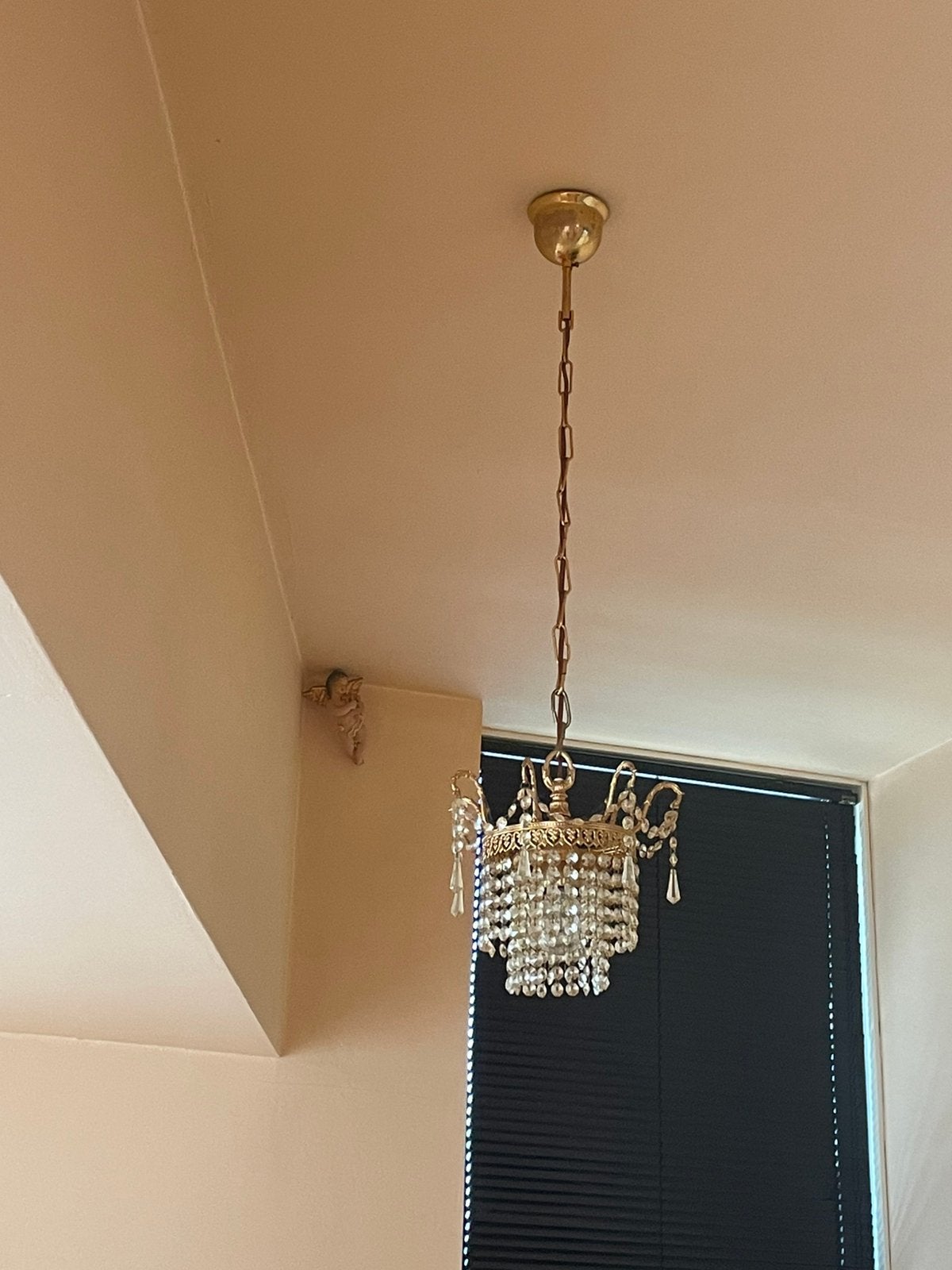 Vintage zakkroonluchter type sac à perle / Empire-stijl, Huis en Inrichting, Ophalen, Gebruikt, Glas