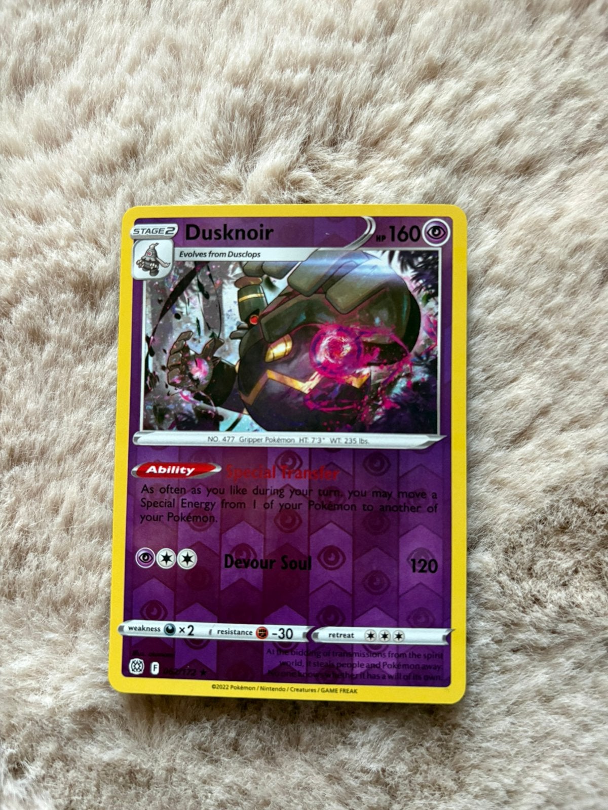 Dusknoir 62/172 reverse holo, Ophalen of Verzenden, Zo goed als nieuw