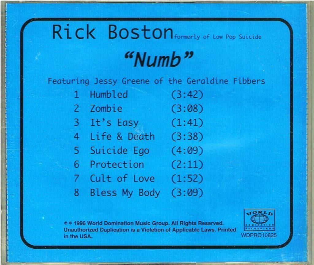 cd van Rick Boston – Numb, Verzenden, Zo goed als nieuw, Poprock