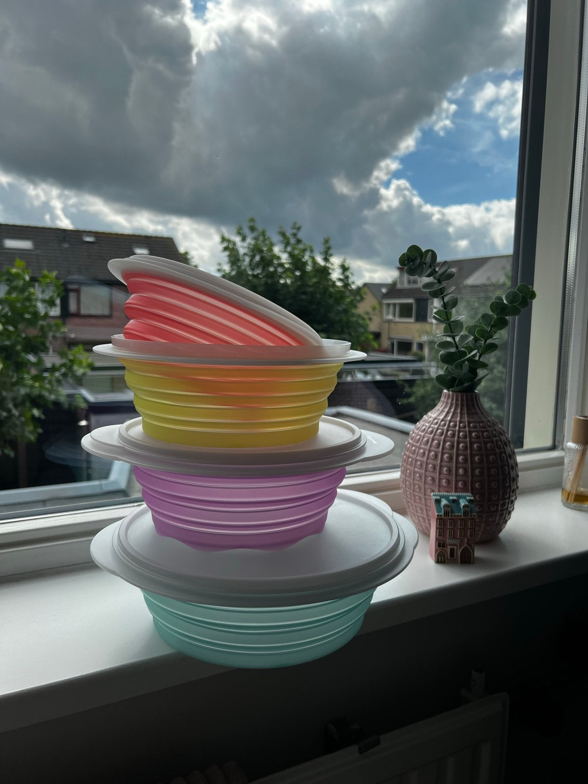 Tupperware opvouwbare bakjes en vergiet set - 4 stuks nieuw, Overige kleuren, Bewaardoos, Nieuw, Ophalen of Verzenden