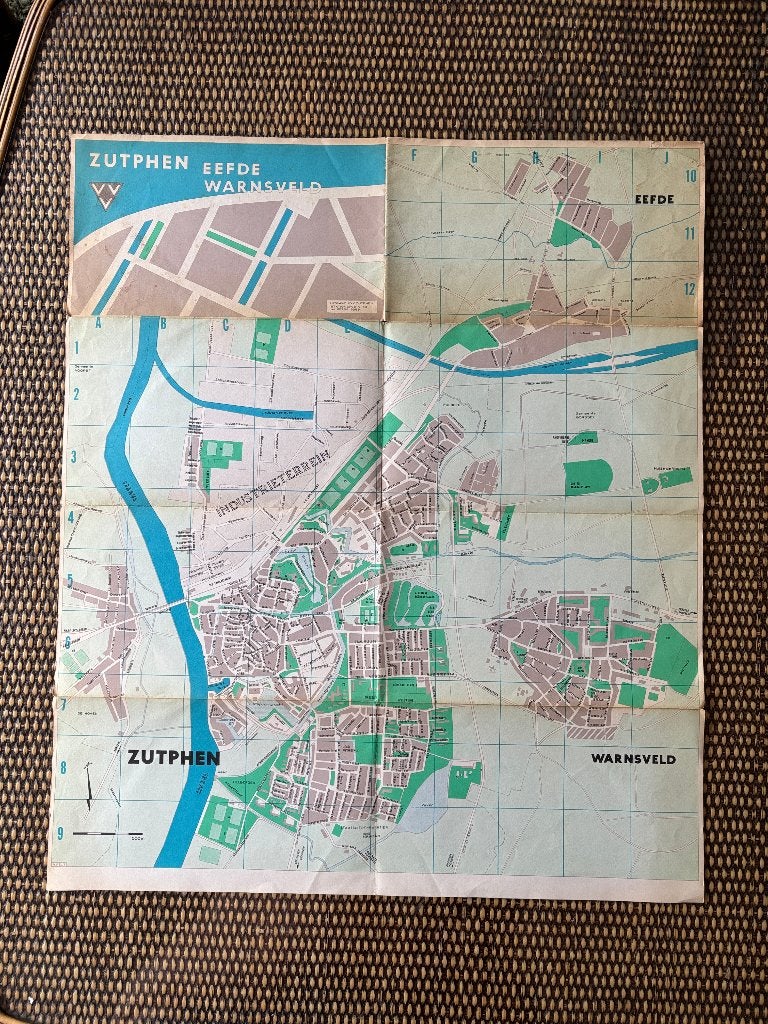 Plattegrond voor Zutphen, Eefde en Warnsveld - VVV, Gelezen, VVV, Ophalen of Verzenden, Landkaart
