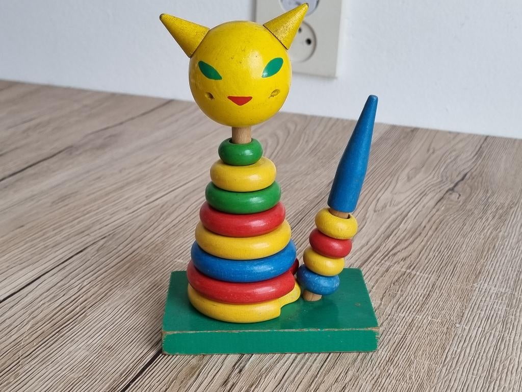 Prachtig Vintage Houten Ringen Speelgoed Katten Poezen, Verzenden, Gebruikt, Dier