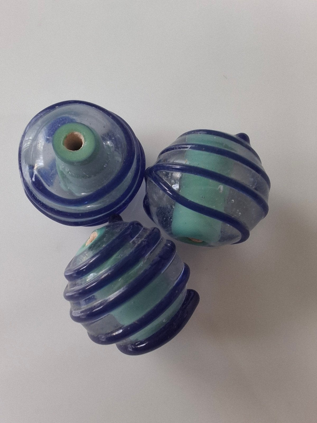 3 grote lampwork glaskralen blauw donkerblauw kralen, Kraal, -, -, Ophalen of Verzenden