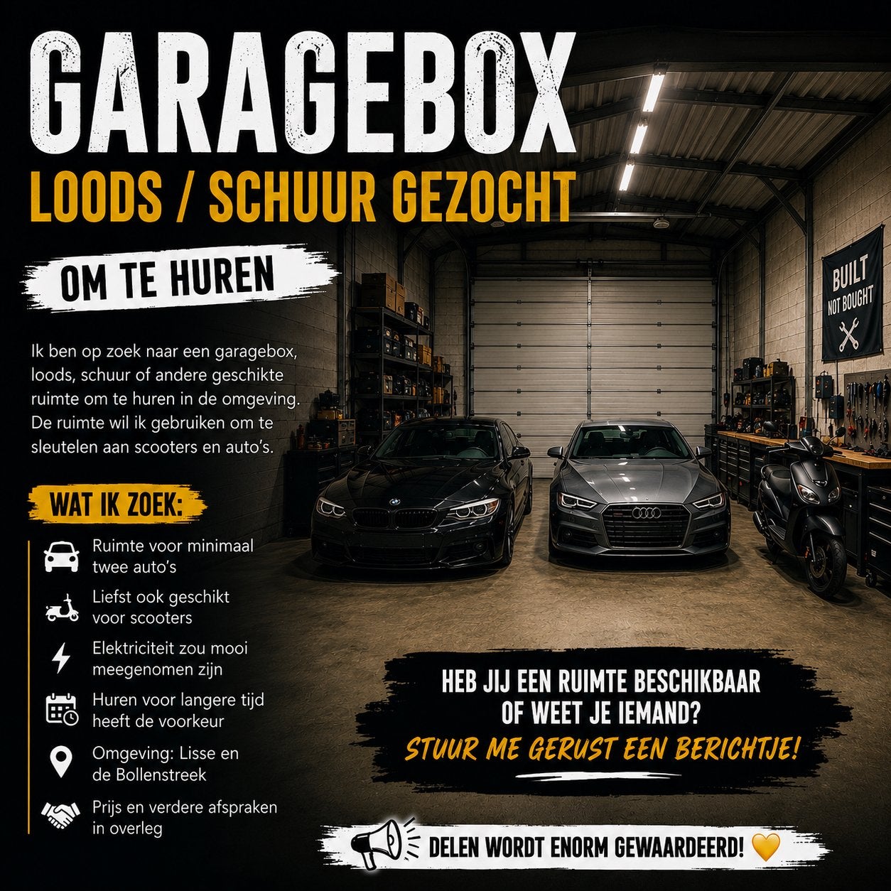 Gezocht garagebox/loods, Ophalen