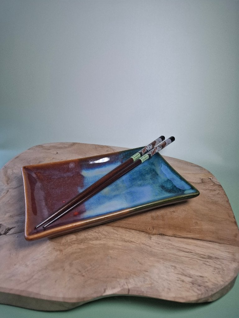 Handgemaakte sushi schaal Blue, Nieuw, Ophalen of Verzenden, Overige stijlen, Glas