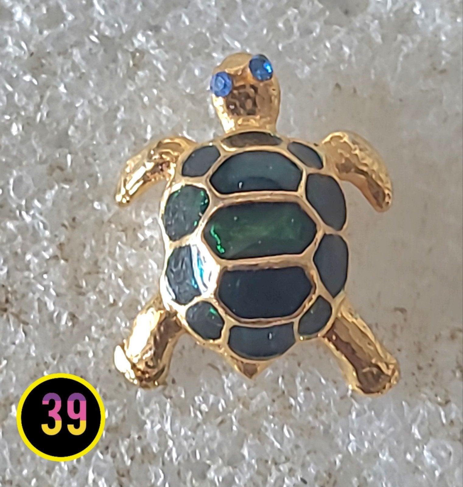 Schildpad pin met steentjes, Overige materialen, Gebruikt, Verzenden, Minder dan 4 cm